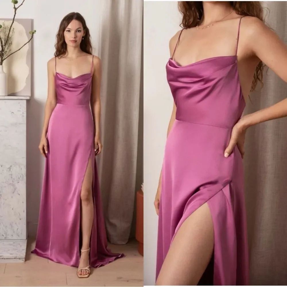 NWT Fame & Partners Strappy Matte Satin Draped Gown in Bright Iris